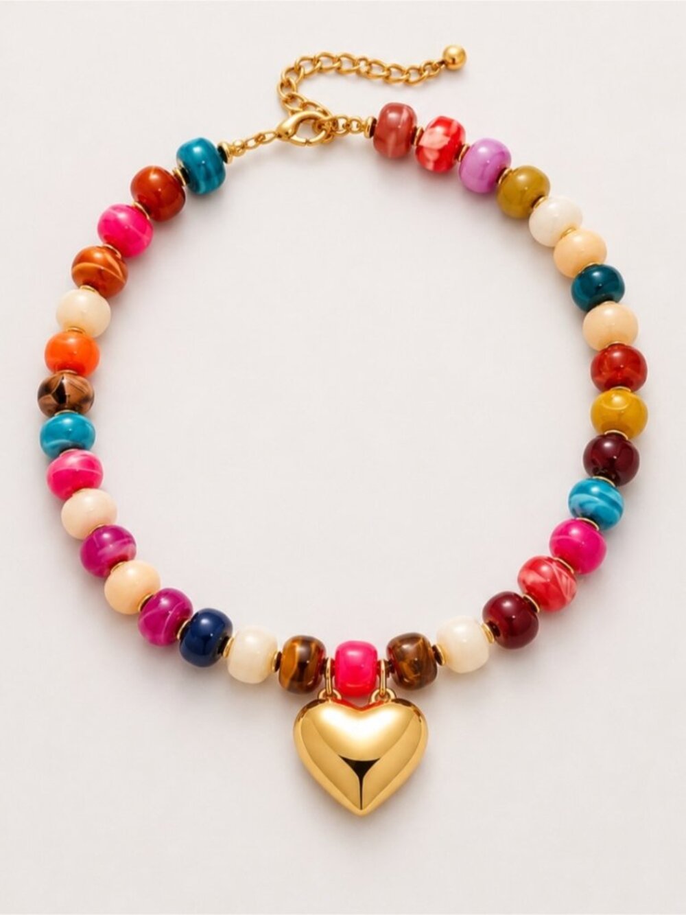 New! Colorful Beaded Gold Heart Pendant Dopamine Necklace